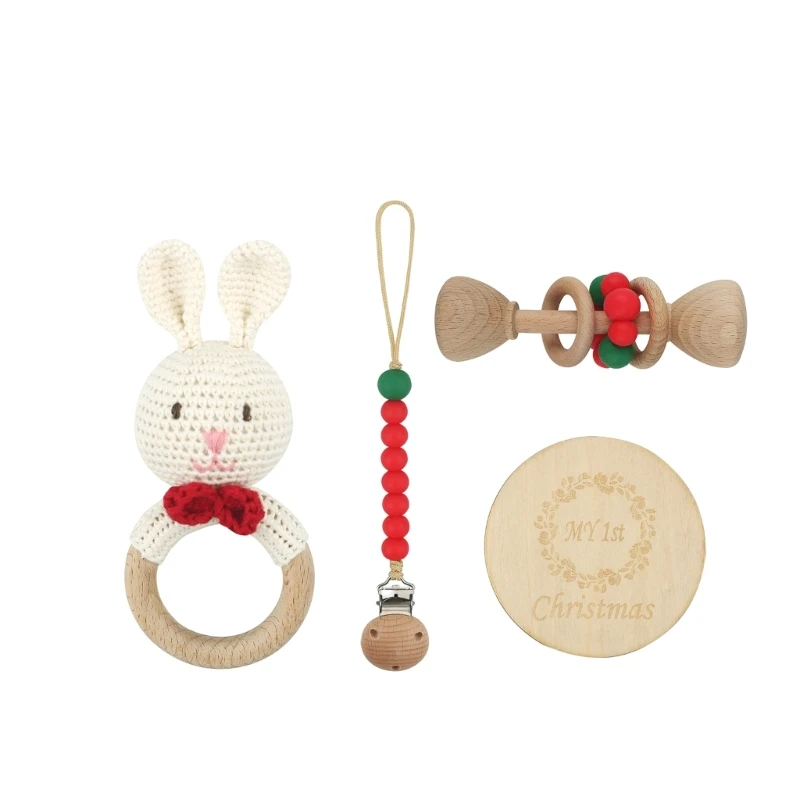 

Infant Gym Wood Toy Set Wood Ring Silicone Beads Baby Pacifier Clip Gift
