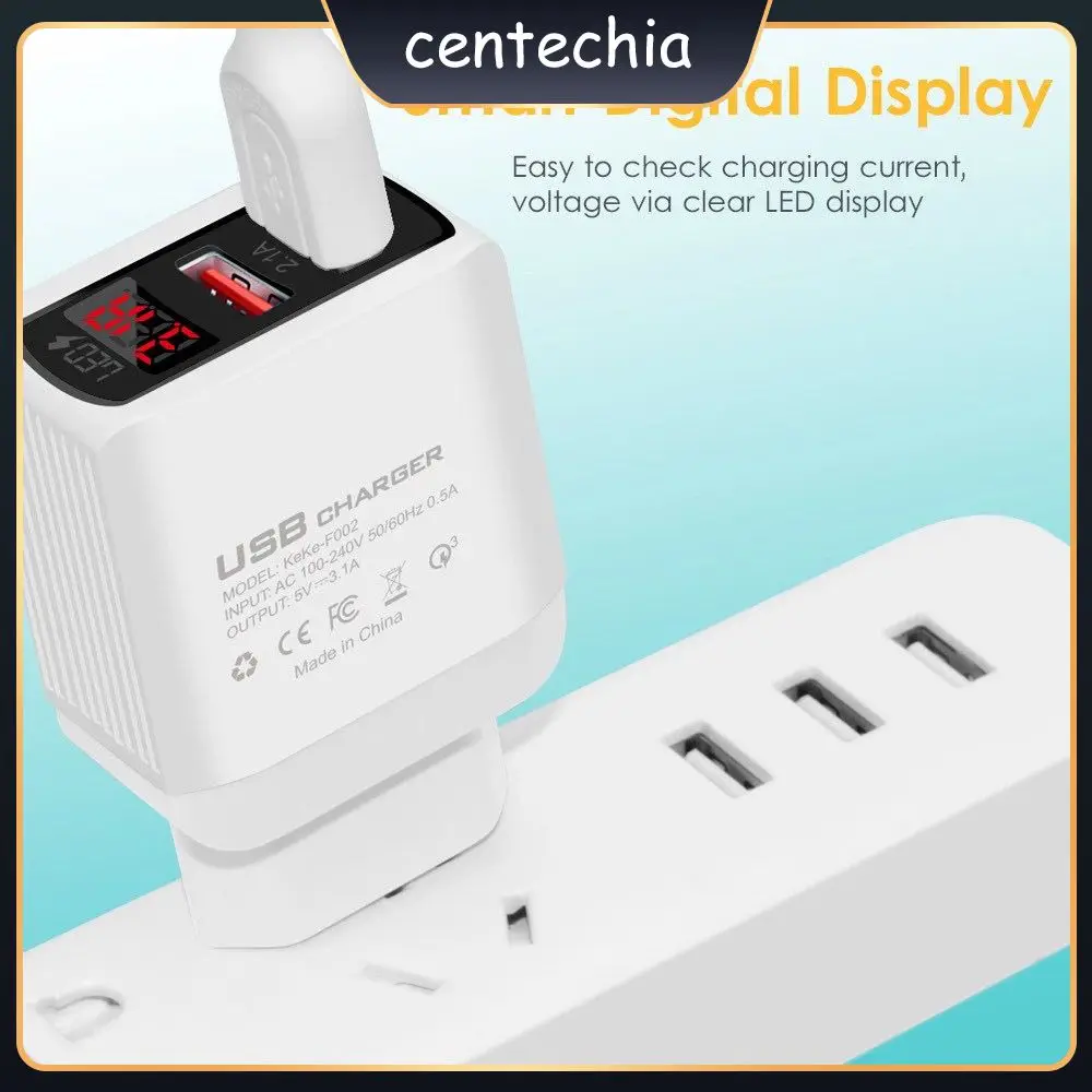 

Usb Charger Led Display Smart Ac100-240v 50-60hz Travel Adapter 2 Ports Eu/us/uk Plug Mobile Phone Charger Qc3.0-dual Charger