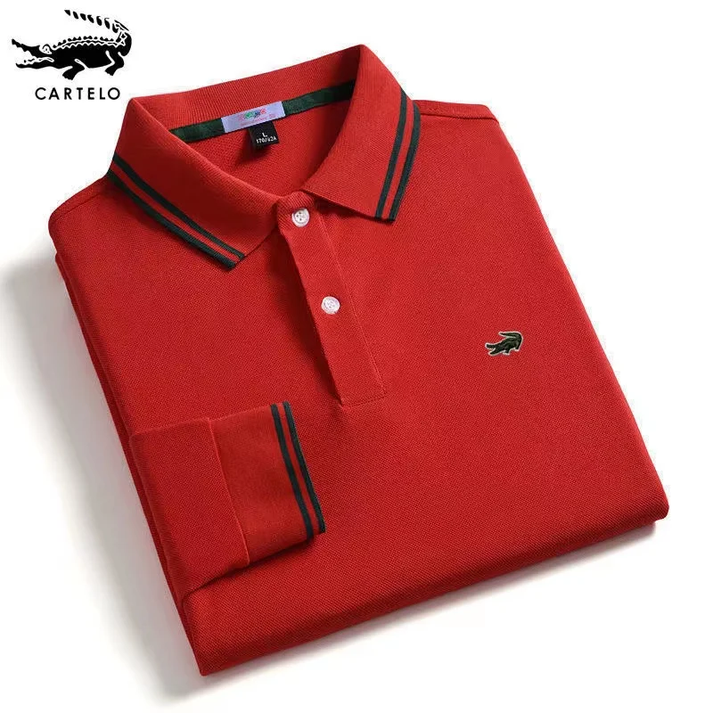 

CARTELO Men's Long Sleeve Casual T-shirt Spring and Autumn Top Cotton Embroidered Polo Shirt Lapel Men's Clothing Loose Shirt