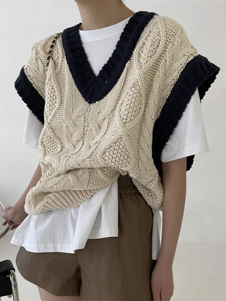 

Свитер женский жилет осень 2022 женская одежда свободные свитера без рукавов вязаный жилет джокер Вязаная Шерсть оверсайз пуловер для девоче...