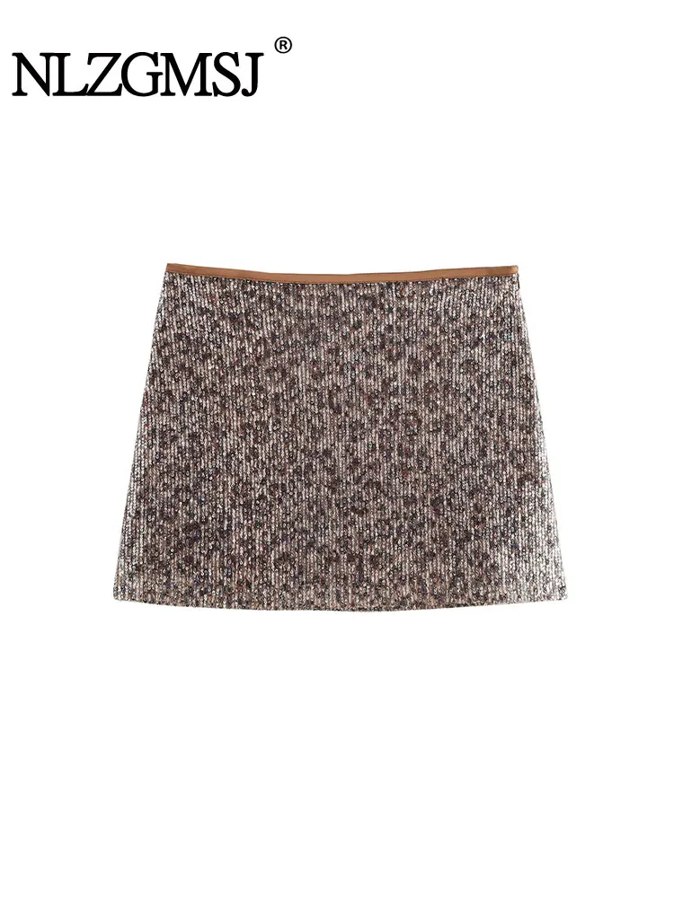 Осенняя женская короткая юбка TRAF 2024 мини-юбка с блестками и украшением стильная