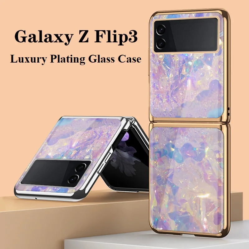 

Luxury Plating Glitter Case for Samsung Z Flip 3 Cover Tempered Glass Z Flip3 Shockproof Case for Galaxy Z Flip 3 Case
