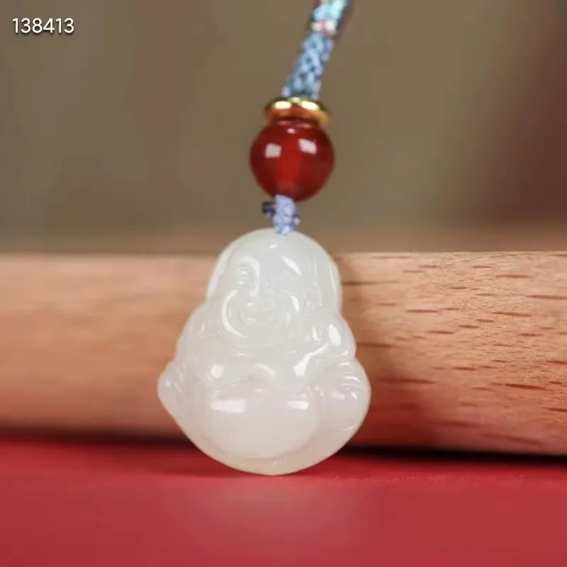 Новый натуральный 100% настоящий белый нефритовый кулон Будды с гравировкой