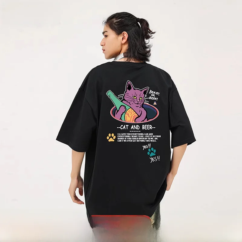 Футболка мужская с коротким рукавом из хлопка принтом кота