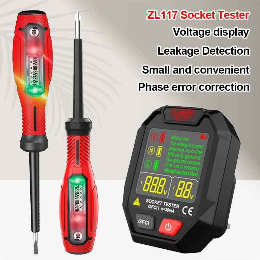ZL117 тестер розеток с цветным экраном напряжения детектор розетки проверка
