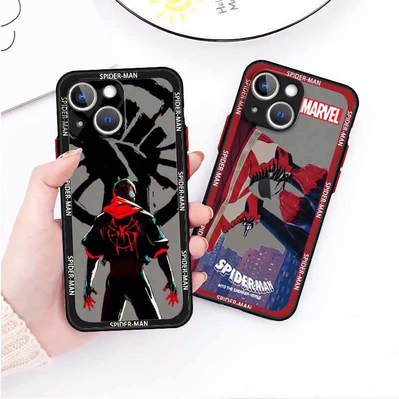 

Marvel Spiderman Superhero Phone Case For iPhone 14 13 12 11 Mini XS XR X Pro MAX 8 7 6 Plus Frosted Translucent TPU Cover