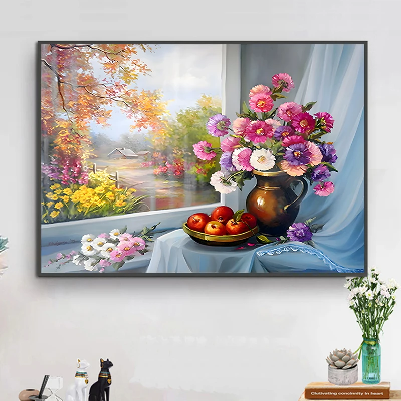 

New Oil Painting Vase Cross Stitch DIY 11CT Cotton Thread Printing Embroidery Flowers Home Decoration Hanging Painting Gift