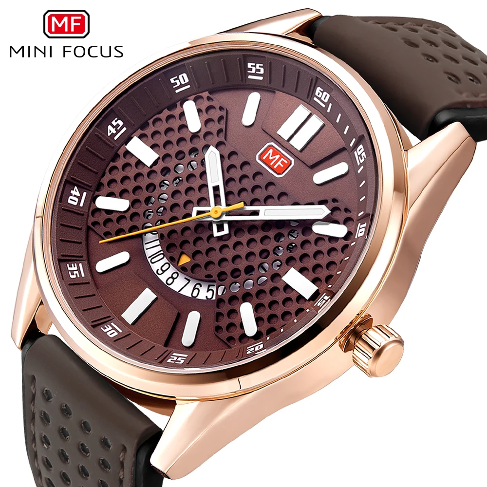 

MINI FOCUS Fashion Sports Quartz Mens Wristwatches Classic Luminous Hands Calendar Male Clocks Luxury Leather Strap orologi uomo