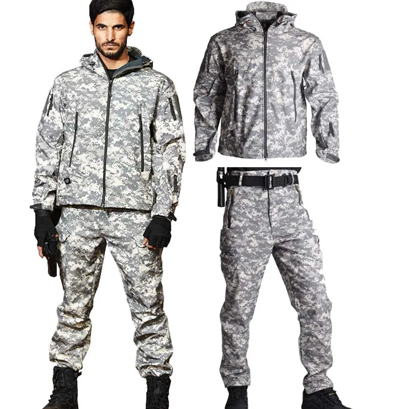 Ropa militar de concha suave para hombre, traje de caza, chaqueta táctica, cortavientos, piloto de vuelo, capucha, chaqueta de campo de lana