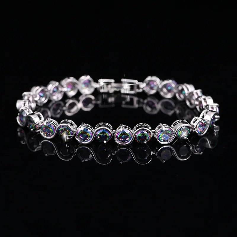 

Fashion S Shape Round Cut Natural Rainbow Fire Mystical Crystal Stone Bracelets Bangles for Women