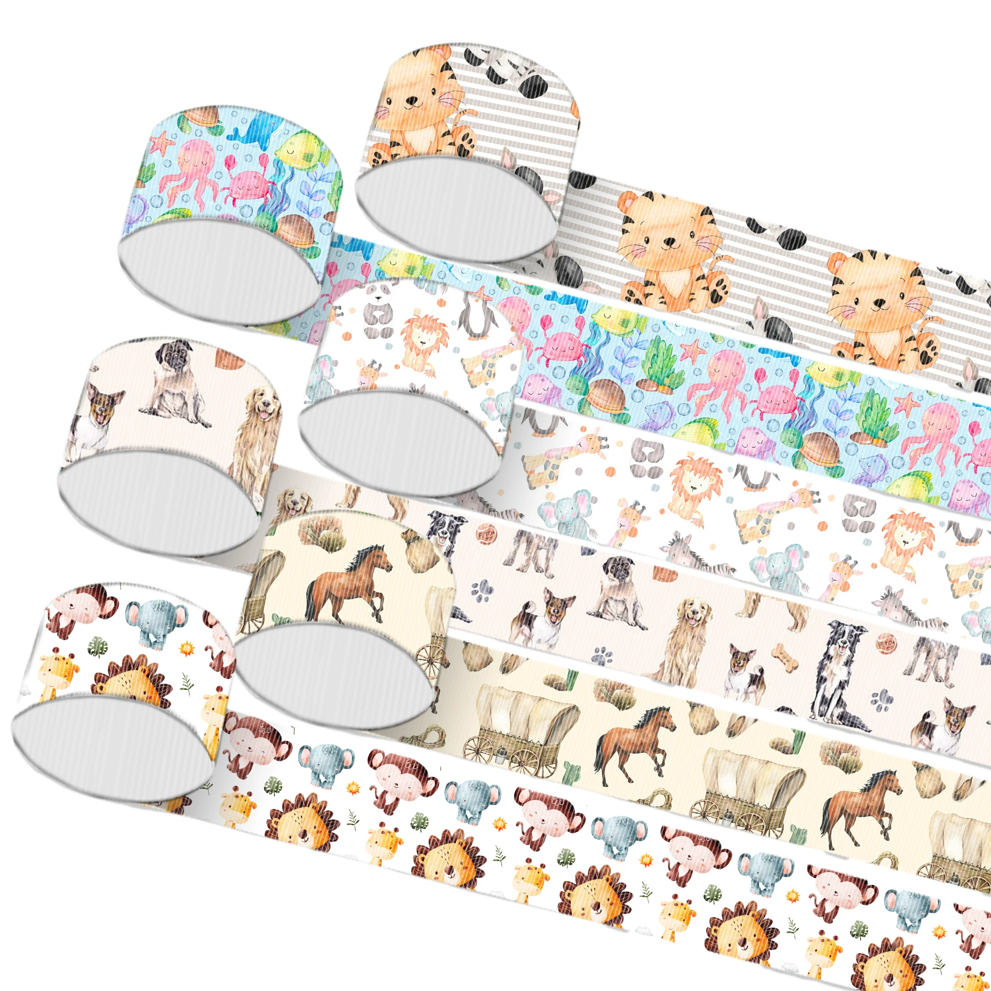 5Y Animal Lion Elephant 9mm/38mm/16mm/25mm/22mm/75mm Grosgrain Ribbon Wrapping Hair Bow DIY Decoration Gift Packing 5 Yards