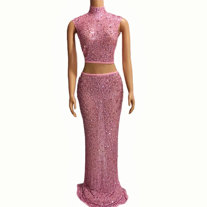 Блестящее платье с топом и юбкой комплект из двух предметов сексуальное