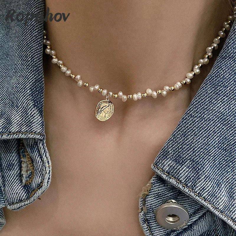 Ropuhov-collar de perlas frescas reales para mujer, cadena de clavícula con diseño Vintage, 2022