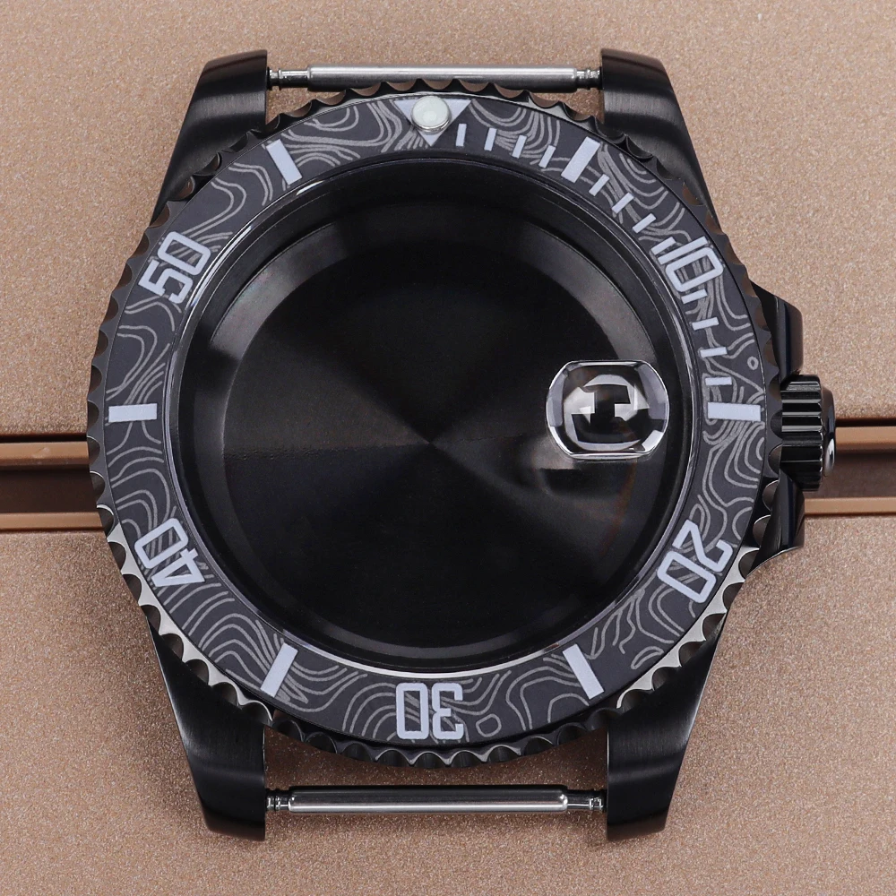 Фото Черный мужской корпус часов PVD NH35 40 мм с сапфировым стеклом для SUB Seiko NH35 NH36 NH38 NH34 Miyota 8215 ETA 2824 Механизм Yacht-Master 20ATM №2
