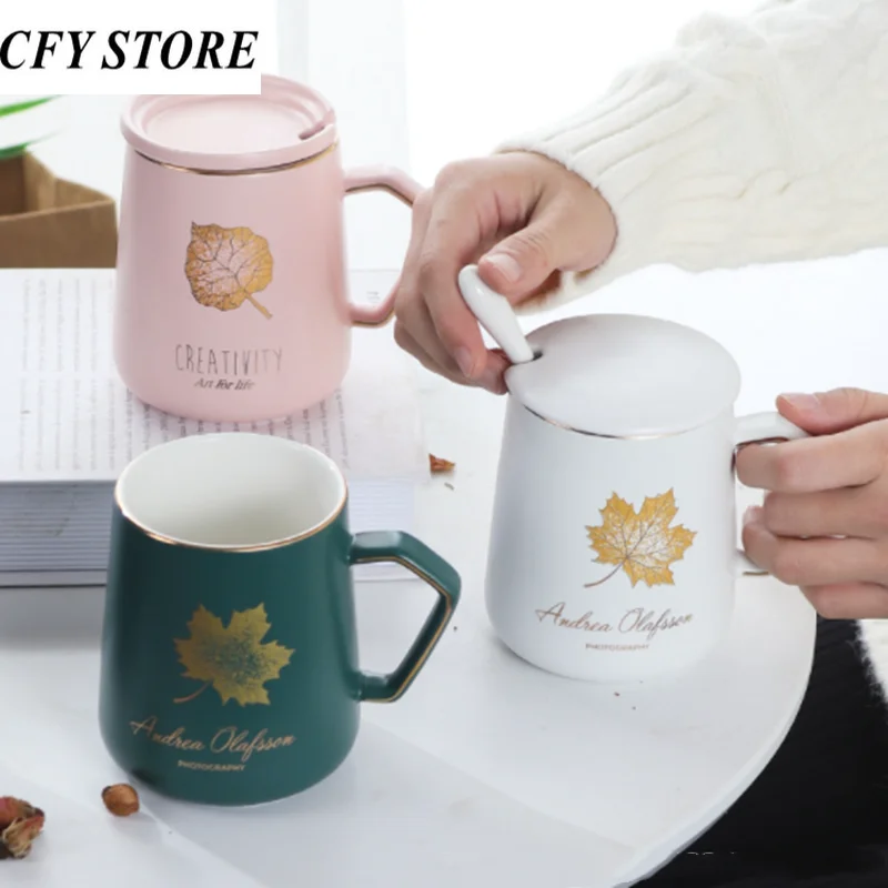 

300ml Creative Ceramic Coffee Mug with Handgrip and Spoon Family Lovers Coffee Cup Breakfast Milk Juice Cup Tea Beverage Utensil