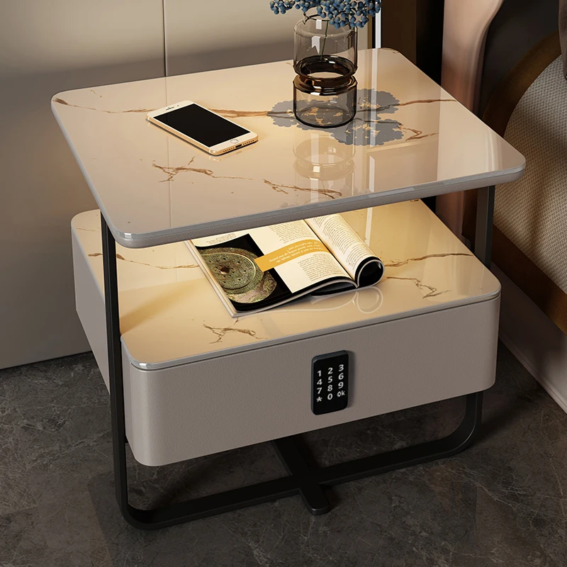 

Wood Luxury Nightstand Smart Lamp Wireless Charging Lock Nightstand Table Glass Shelf Muebles Para El Hogar Library Furniture