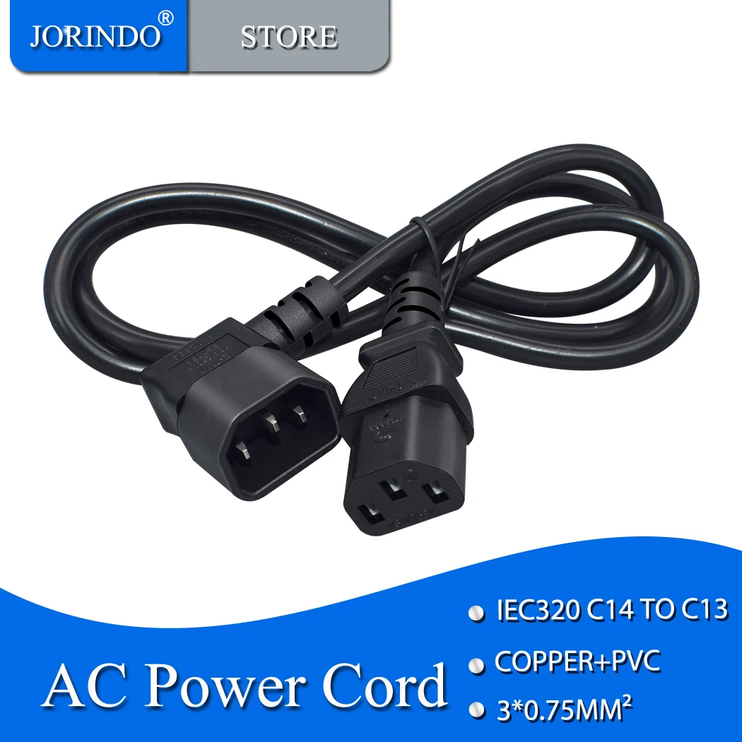 Удлинительный кабель переменного тока jorinдо IEC320 C14 с левым изгибом, длина 1 м, фута