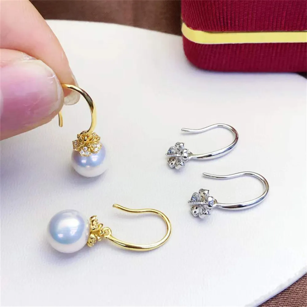 

DIY pearl stud accessories S925 sterling silver jewelry floret concealer ear hook female empty holder Fit 8-11mm bead
