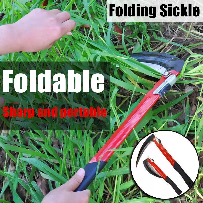 

Foldable Sickle Agricultural Lightweight Gardening Grass Sickle Mow Cut Wheat Metal Sharp Long Handle Hand Scythe Weeding Tool