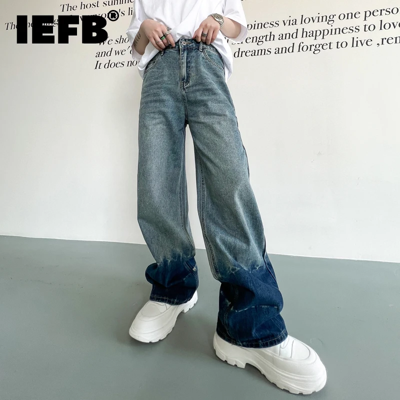

IEFB Loose Men's Jeans Contrast Color Patchwork Denim Pants Niche Design Male Casual Straight Trousers 2023 Spring New 9A7898