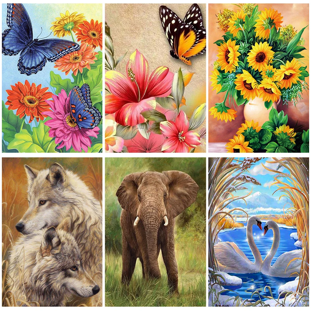 

Miaodu 5D DIY Diamond Painting Flower Butterfly Full Round Embroidery Mosaic Animal Wolf Elephant Needlework Home Decoration