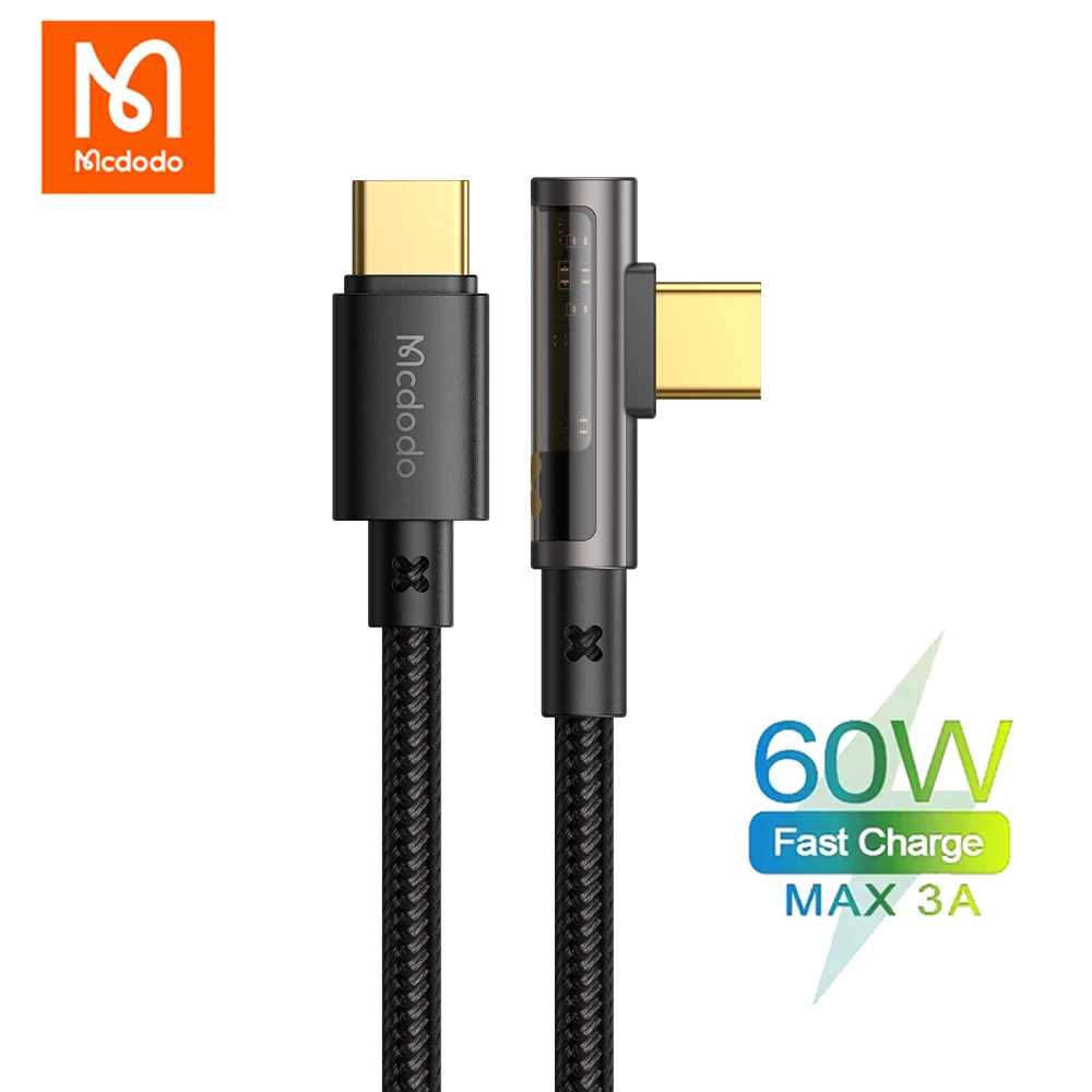

Mcdodo 60W Type C To Type C 90° Elbow Design QC4.0 3.0 PD Fast Charging Data Cable For Samsung Xiaomi Huawei Mobile Phone Line