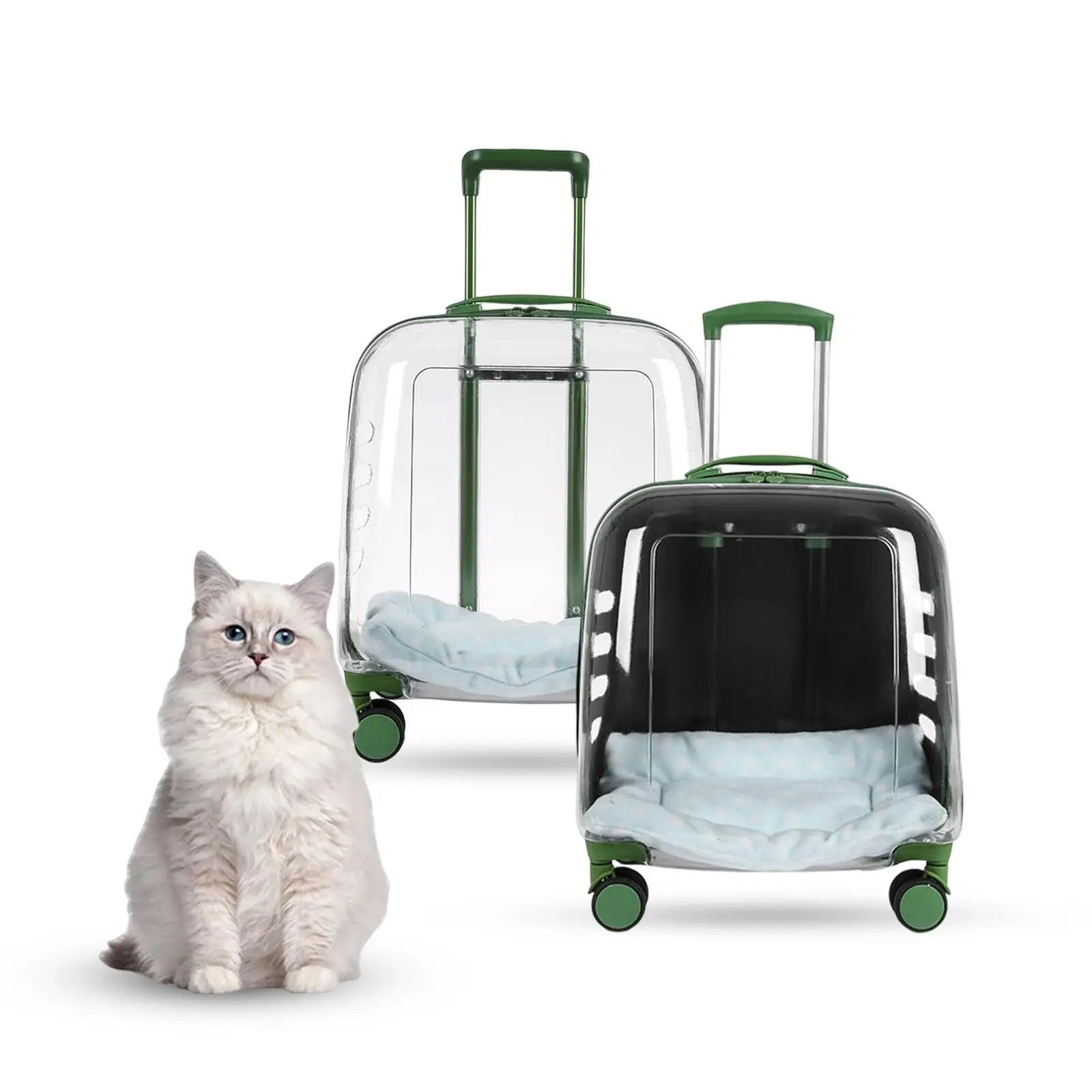 Pet Trolley Case Double Zippers universal Wheels Backpack Handbag for Puppy Kitten Bunny Travel Outdoor Activities images - 6