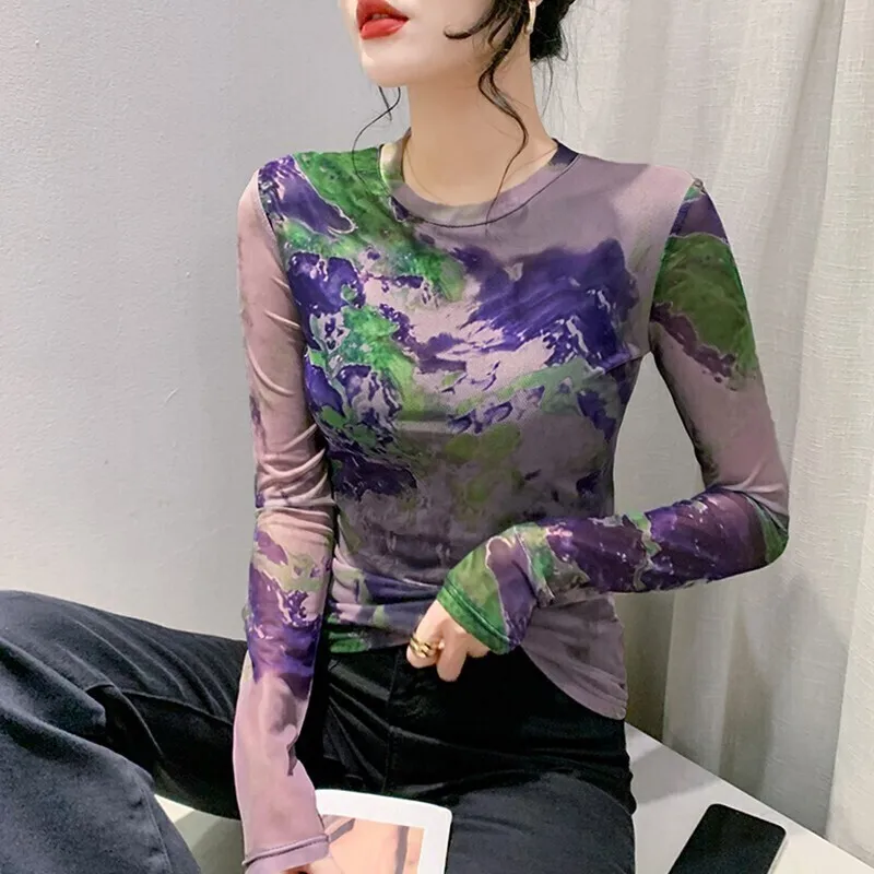 #7311 винтажная сетчатая ткань Женская облегающая эластичная тонкая короткая