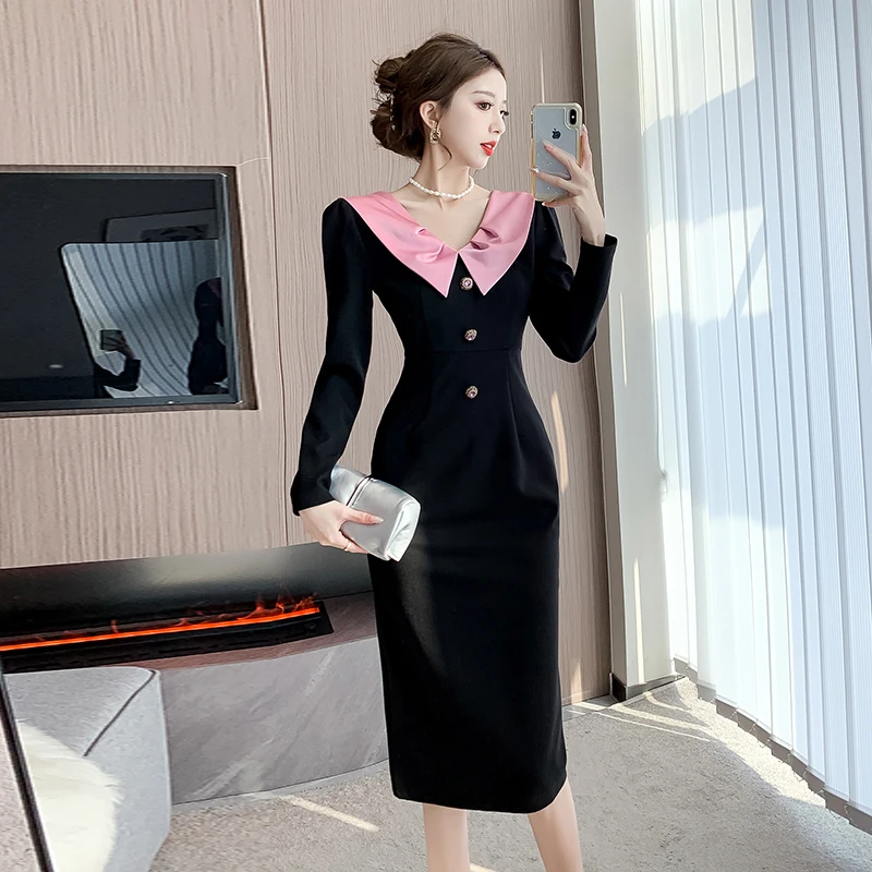 Женское платье новинка 2024 офисные женские винтажные Лоскутные однотонные платья