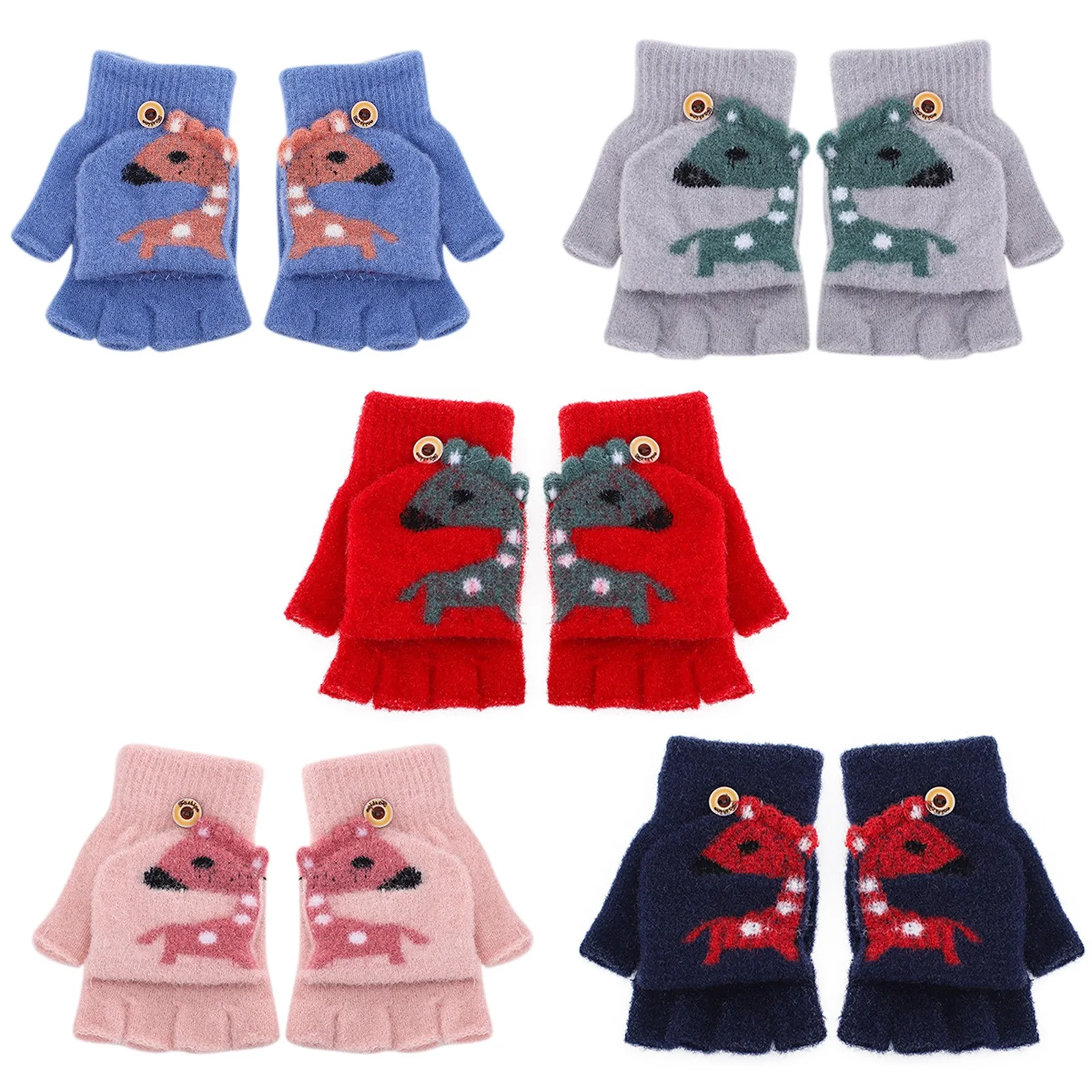 

Winter Knitted Top Gloves Kids Mittens Flip Convertible Fingerless Warm Children Kids Gloves & Toddler Snow Glove Blue Girl