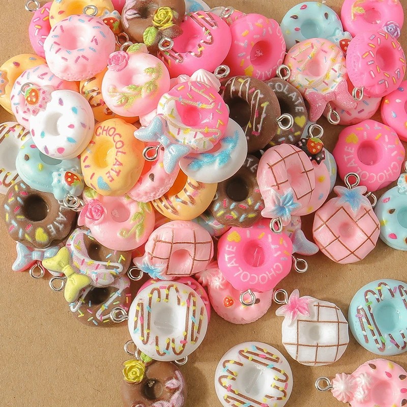 15pcs Mix Food Charms Resin Donut Dessert Charms  for Jewelry Making DIY Drop Earrings Pendants Necklaces Crafts Accessories images - 6