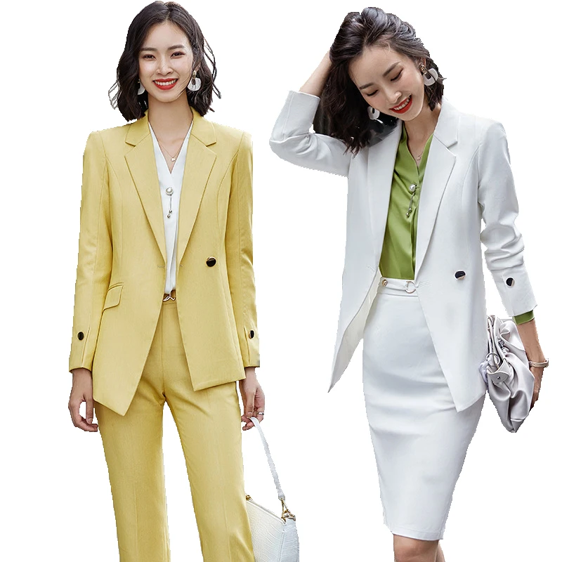 

New Asymmetry Women's Suit Office Work Wear White Suit And Blazer Pants Women Suits Office Plus Size 4XL Set Blazer Skirt Sets