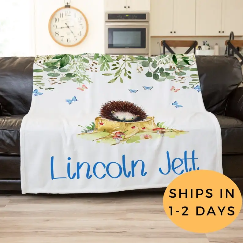 

Hedgehog Throw Blanket, Customized Toddler Blanket, Personalized Baby Blanket, Hedgehog Theme Room Decor, Hedgehog Birthday Gift