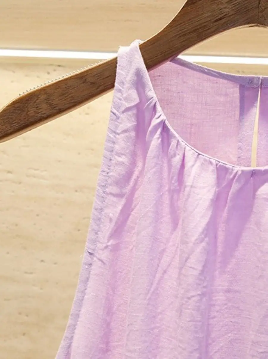 

Women's Geometry Embroidery Lace Up Waist O-Neck Sleeveless Backless Holiday Midi Dress