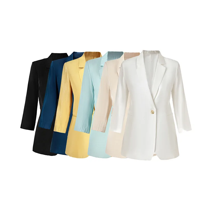 

Summer Thin Three-quarter Sleeves Hemp Face Breathable Office Suit Jacket Air-Conditioned Room Top Blazers for Women Coats