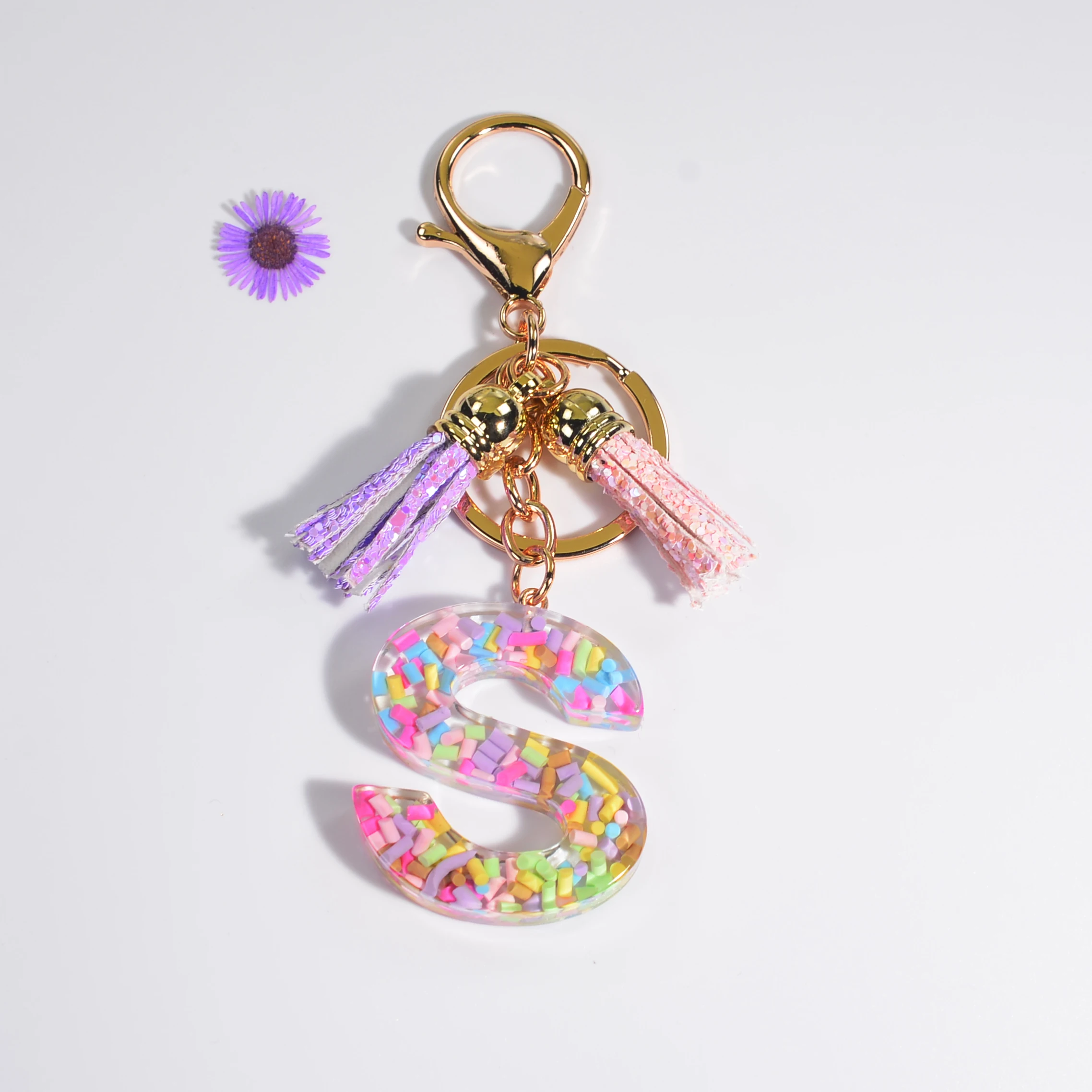 New Letter Soft Ceramic Filled Letter Resin Keychain Fashion English Letter Sequin Tassel Keychain Handbag Charm Accessories images - 6