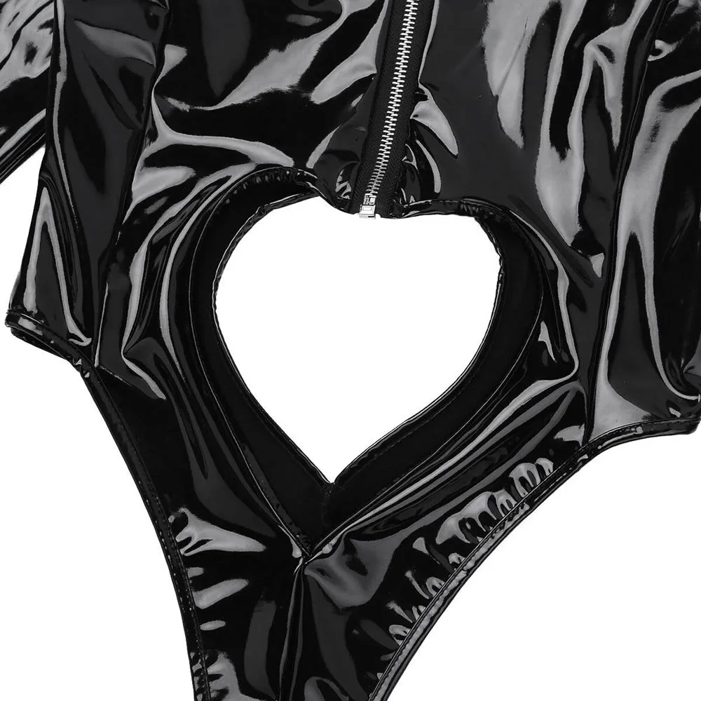 Сексуальное Женское боди из лакированной кожи трико с вырезами топы комбинезон -