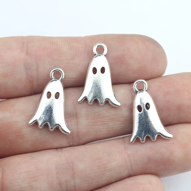 20pcs/lot 14*20mm Antique Silver Color Ghost Charm For Making Holloween Neckalce Bracelet Jewelry  Craft