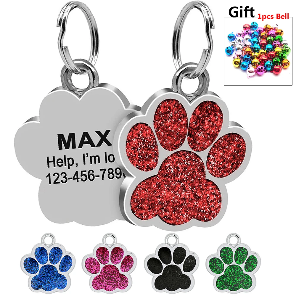 

Идентификационная бирка для собак, милая бирка из нержавеющей стали с лазерной гравировкой на заказ, с блестками, персонализированные аксе...