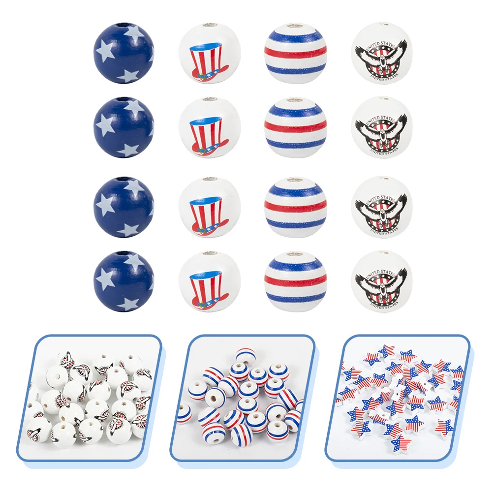 

36pcs Multi-purpose DIY Wood Beads Independence Day Beads DIY Loose Beads