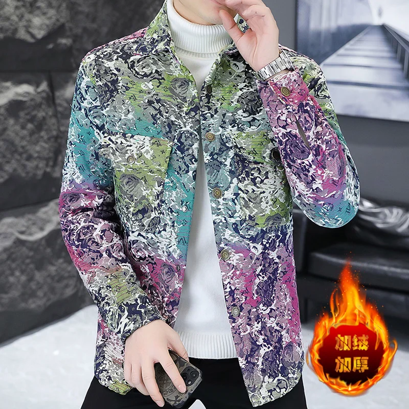 Осенне-зимнее Модное Новое мужское повседневное шерстяное пальто с принтом