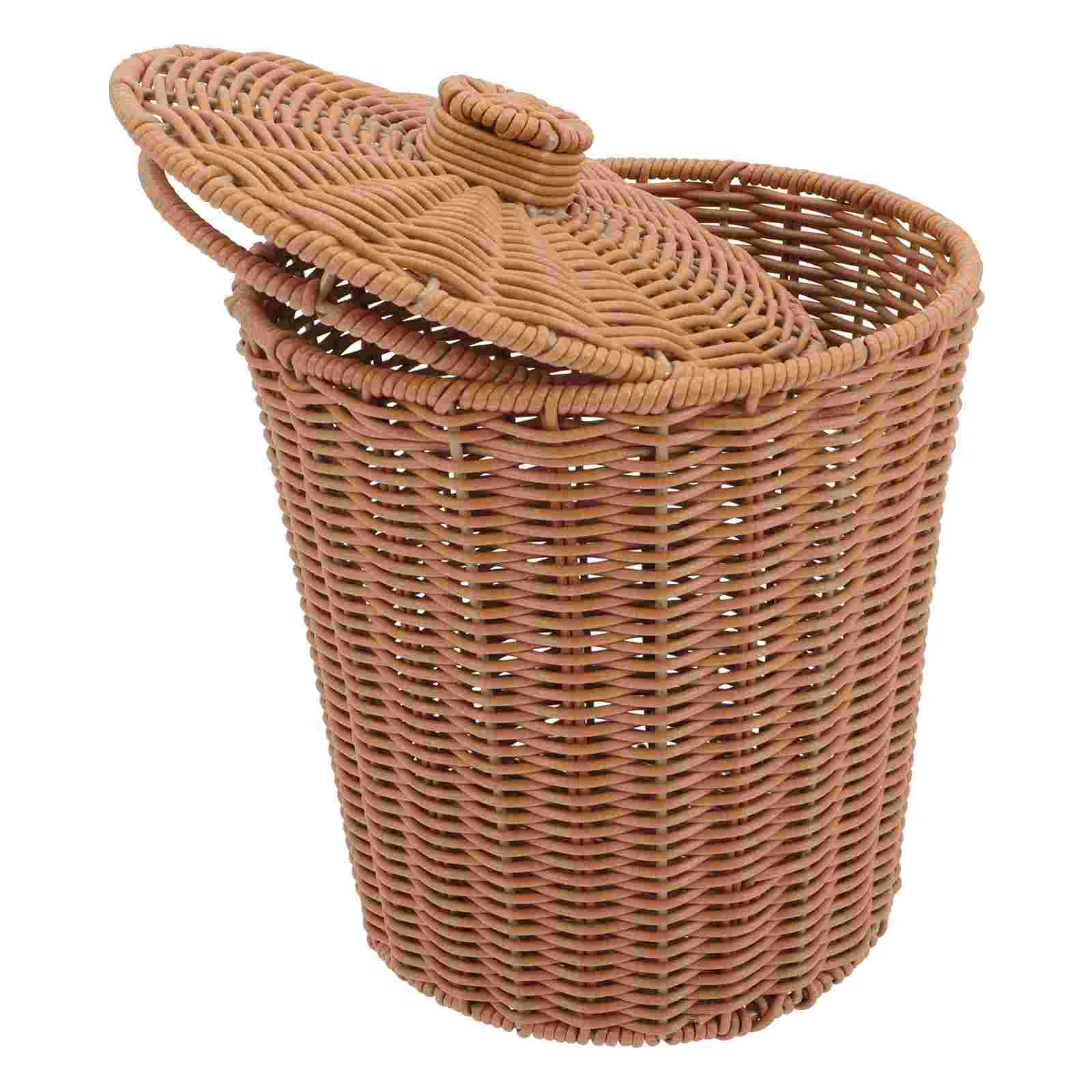 

Basket Trash Storage Can Waste Woven Rattan Wicker Bin Laundry Lid Garbage Baskets Container Hamper Round Rubbish Clothes Office