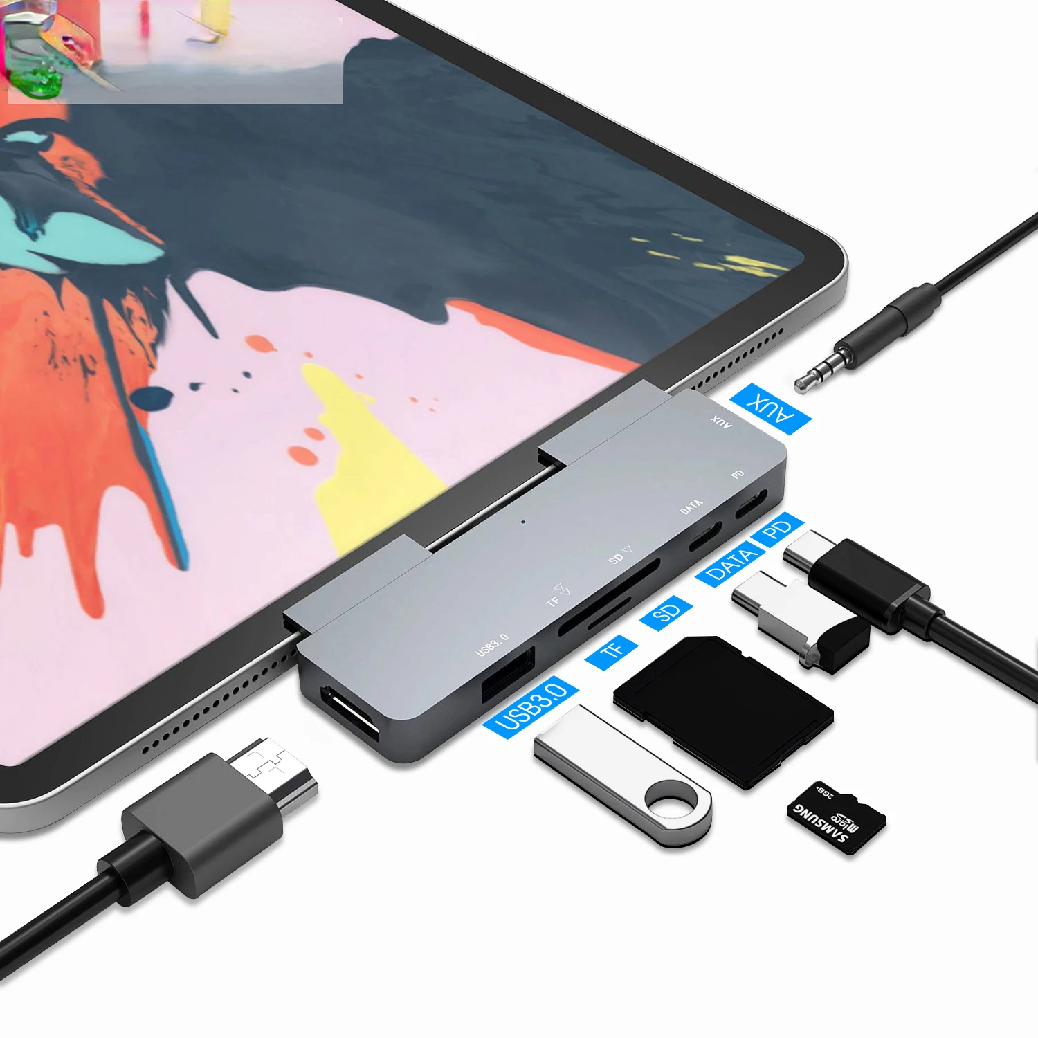 

2023 трендовый C концентратор 60 Вт PD Зарядка для iPad Pro MacBook Air переключатель на HDMI-совместимый USB 3,0 адаптер Type-C телефон с наушниками J