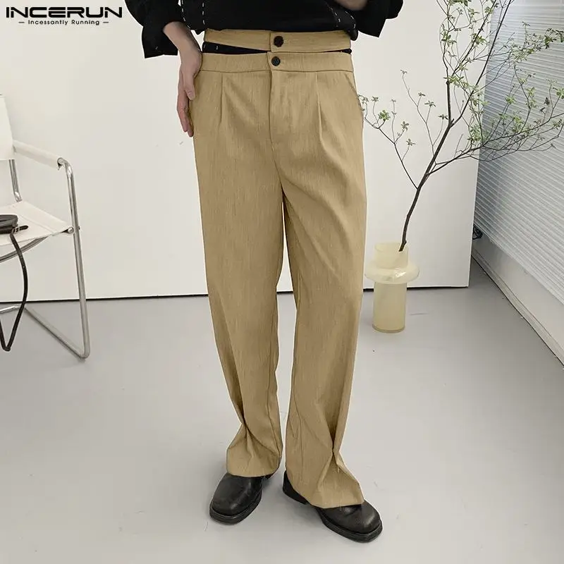 

2023 Men Casual Pants Solid Color Hollow Out Button Down Loose Trousers Men Korean Streetwear Fashion Long Pants S-5XL INCERUN