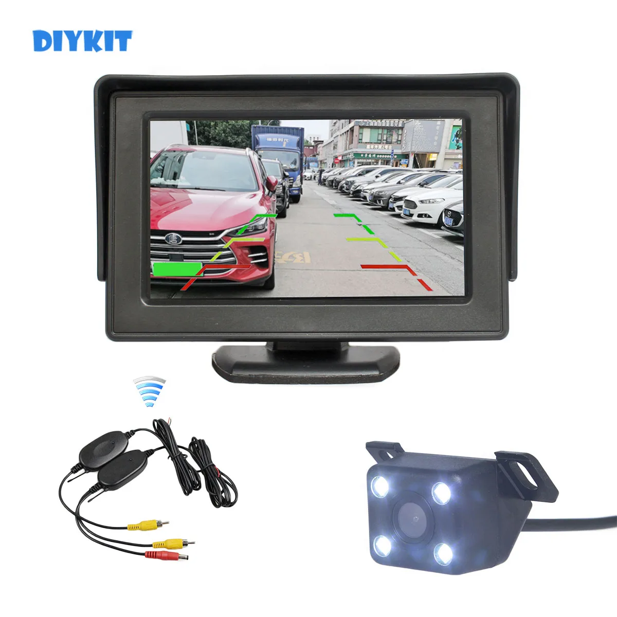 

DIYKIT Wireless 4.3 Inch TFT LCD Car Monitor + LED Night Vision Rear View Car Camera Parking Assistance System Kit