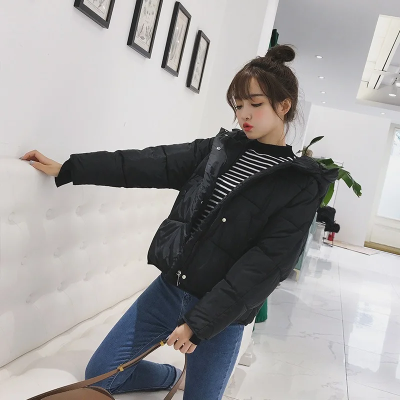 Women Hooded Long Sleeve Down Cotton Thick Jackets 2023 New Fashion Casual Short Parkas Warm Coat Female Wide-Waist Solid Jacket