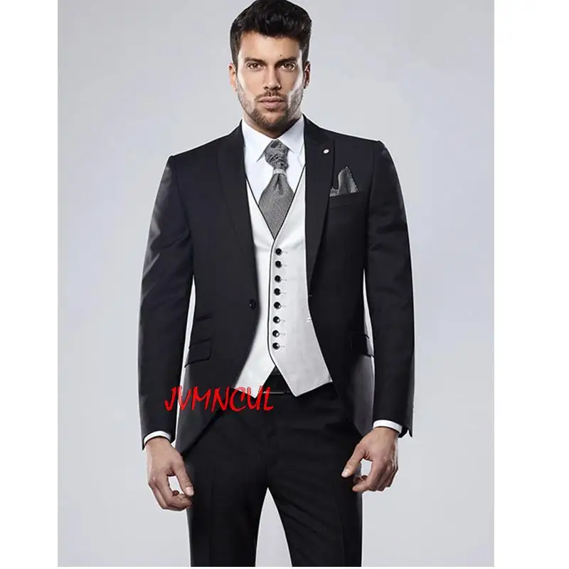 

Custom Made Black Costume Homme Mens Suits Slim Fit Men Wedding Suits For Men 3 Piece Terno Masculino (Jacket+Pants+Vest)