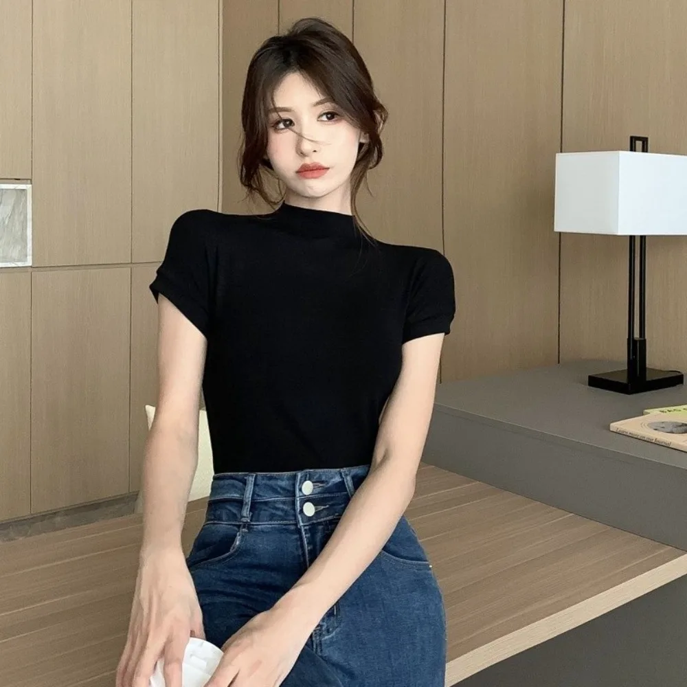 Модные футболки с короткими рукавами Milk Shreds однотонные женские топы круглым