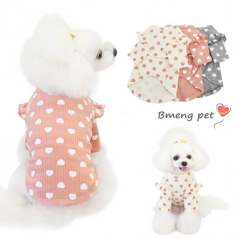 

Cats and Dogs Love Print Clothes Pet Spring Bottoming Shirts Fashion Lace T-Shirts Kittens Puppy Dresses Small Dogs Clothes