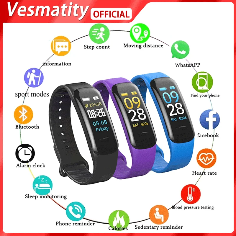 

C1plus Smart Bracelet Bluetooth Color Screen Waterproof Sports Bracelets Pedometer Heart Rate Blood Pressure Wristwatch